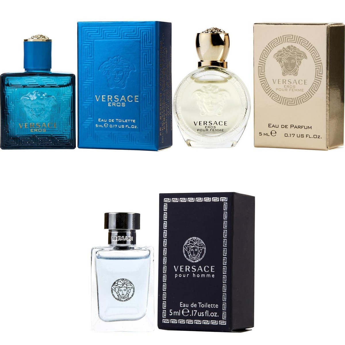 3pc Mini Gift Set Versace Eros Men, Eros Women, Pour Homme, 5ml