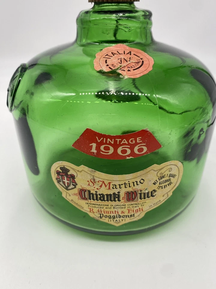 "Lámpara huracán botella de vino de colección 15"" decoración eléctrica S Martino Chianti Italia 1966" Foto 2 de 4