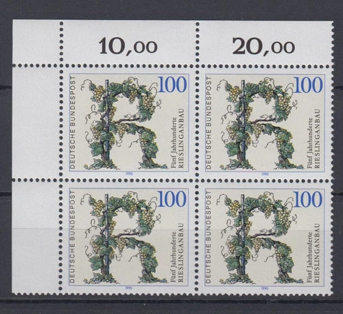 Federal 1446 corner edge top left block of 4 500 years Riesling cultivation 100 Pf mint