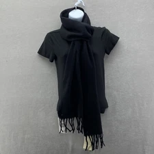 FIELD MANOR Modern Classic Long Black Scarf Pure New Wool Made in Italy NWT