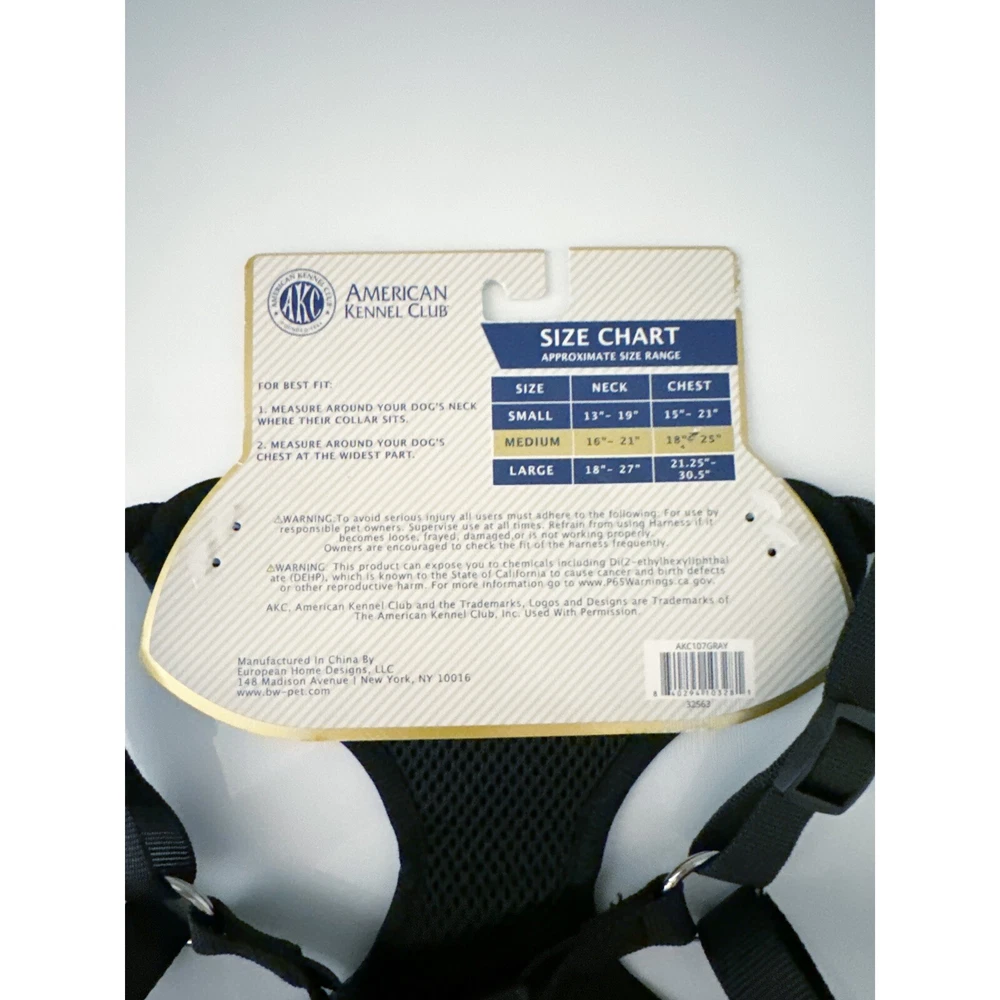 Dog Harness AKC Step-In Size Med 18”-25” Gray