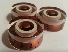 3 Guitar speed volume / tone knobs.. Copper/Cream.. JAT CUSTOM GUITAR PARTS
