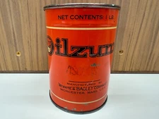 VINTAGE~ 1930s OILZUM FIBROUS WHITE & BAGLEY CO. 1-LB GREASE CAN WORCESTER MASS 