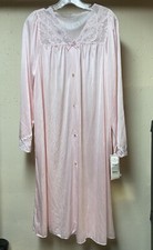 NWT Vintage Shadowline Pink Satin Lustre Nylon Robe Button Nightgown USA Sz L
