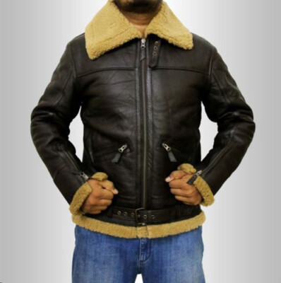 Men's RAF Aviator Pilot B3 Flying Bomber Shearling Fur Irvin Real Leather Jacket