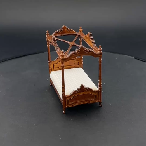 1:48 scale canopy bed handcrafted wood quarter scale WALNUT 1/48 miniature - Video 1 of 1