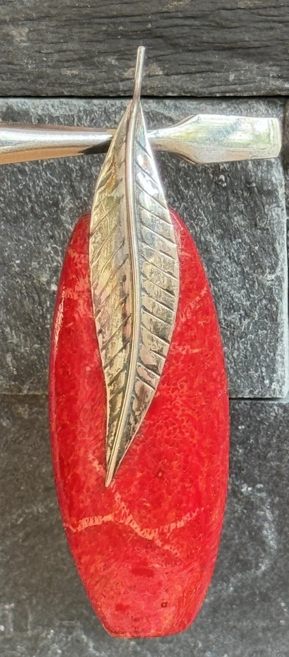 925 Sterling Silber Anhänder aus Natürlichen Korallen Motif Blume Blatt Anhänder - Bild 2 von 4