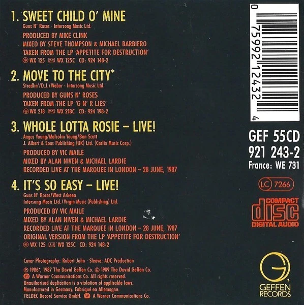 Guns N' Roses – Sweet Child O' Mine / Single CD - Bild 2 von 4