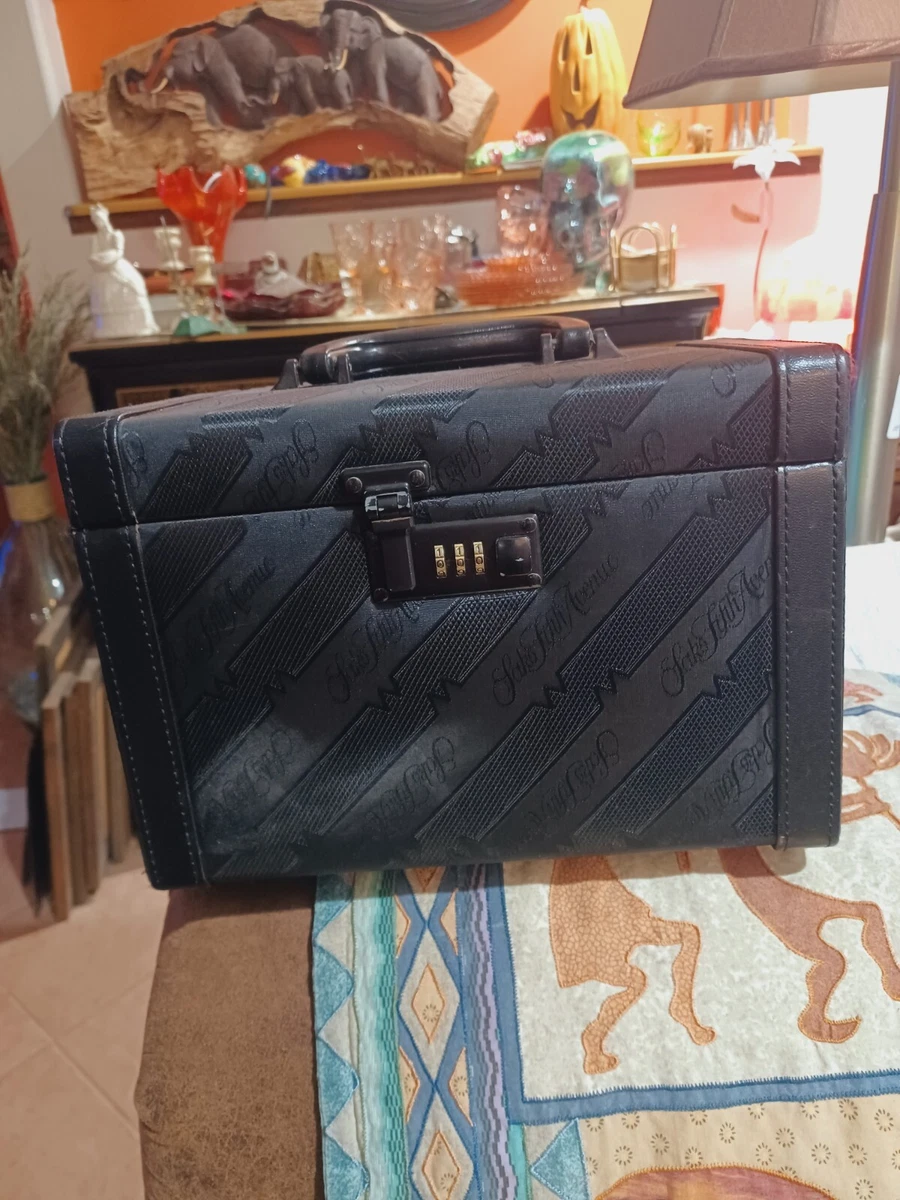 Vintage SAKS FIFTH AVENUE Embossed Black Satin Vanity TRAVEL TRAIN LUGGAGE CASE