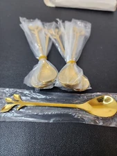 10 Pack Stainless Steel Leaf Coffee Spoon Tableware Dessert Spoons Stirring Gold