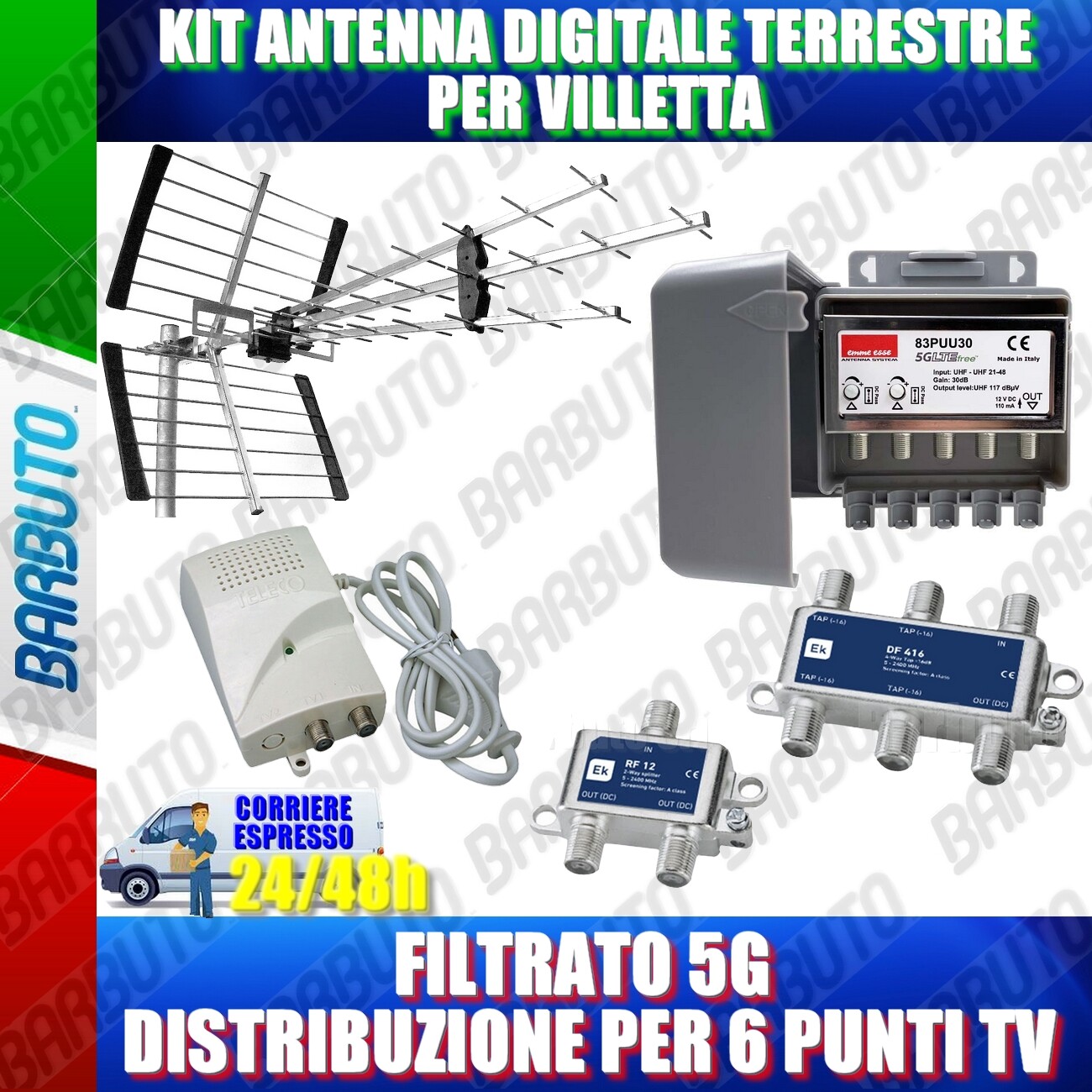 Kit Antenna TV Villetta 5G: Impianto Completo per 6 Prese TV Digitale