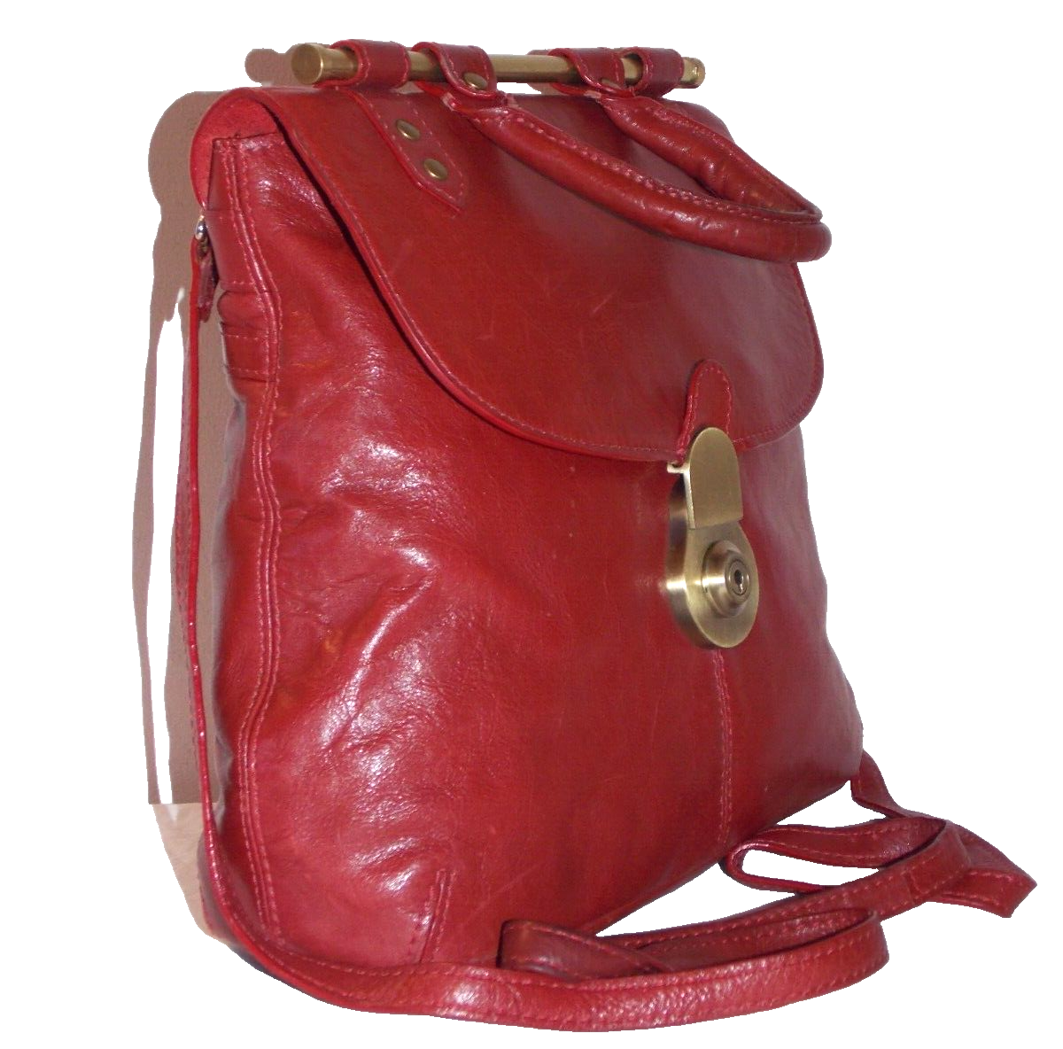 HIDESIGN “BY RADLEY” GENUINE LEATHER CROSSBODY HANDBAG/RED/POCKETS