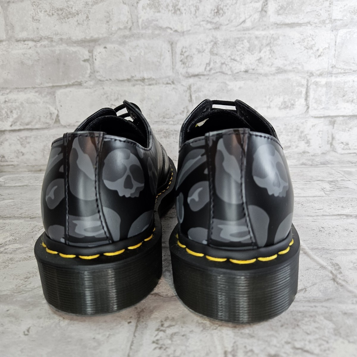 Dr. Martens Distorted Leopard Skull Print Oxfords Black Grey