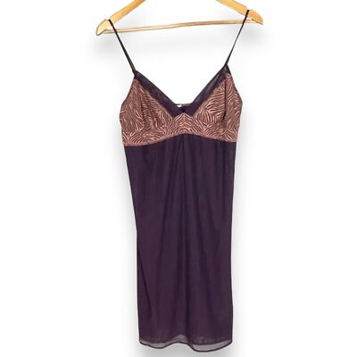 Calvin Klein Sleepwear Negligee Nightie Sheer Wine Purple Lace Straps Size Large