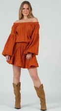 NWT Lucca Couture Sandrine burnt orange off the shoulder flowy boho dress S