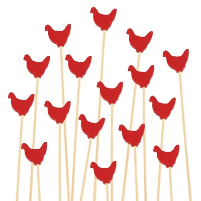 BambooMN Red Rooster Cocktail Appetizer Bamboo Toothpick Stick Drink Pick