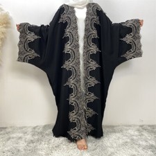 Dubai Muslim Women Abaya Open Kimono Cardigan Dress Robe Kaftan Loose Party Gown