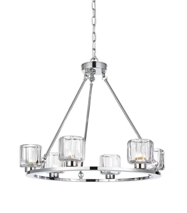 Lámpara de araña 6 lámparas cromadas salón comedor iluminación pantallas de vidrio 26" Foto 2 de 4