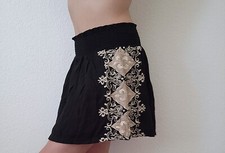Vintage lucky brand embroidered black beige mini skirt boho flowy S