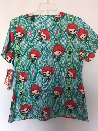 Marvel Black Widow Scrub Top Uniform Double Pocket Small Nwt - Picture 6 of 8