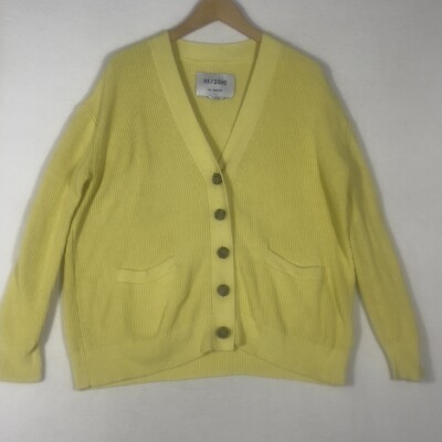 RE DONE Sweater Cardigan Women XS Oversized 90s Knit Yellow Ribbed Pockets