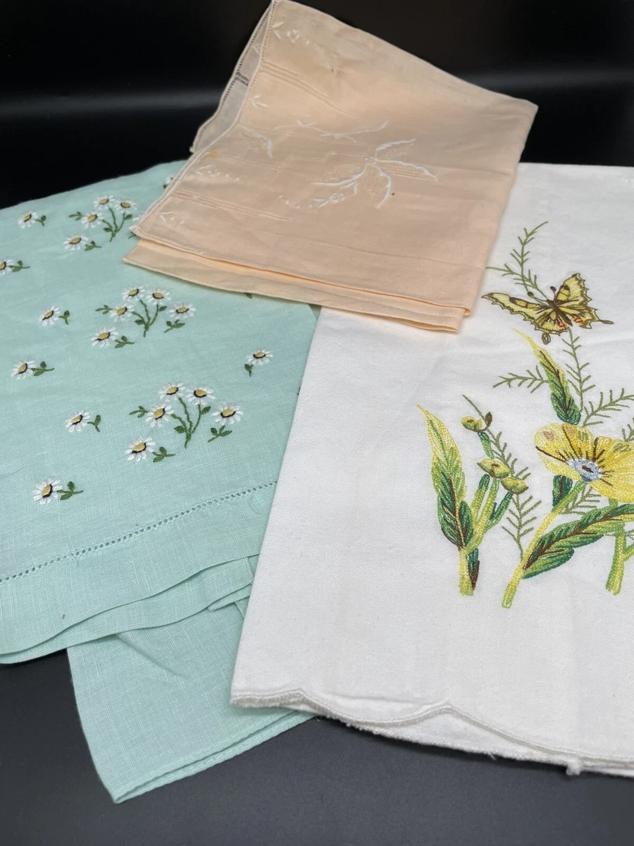 3 vintage linen Guest hand towels with designs eBay