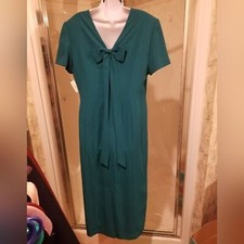 Size 14, NWT Talbots vintage green bow tie midi dress