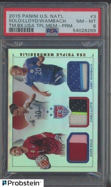 2015 Panini US National Team Hope Solo Lloyd Wambach Triple Patch /10 PSA 8