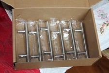 Set of 6 Brushed Nickel Cabinet Drawer Pull Handles 3" hole spacing