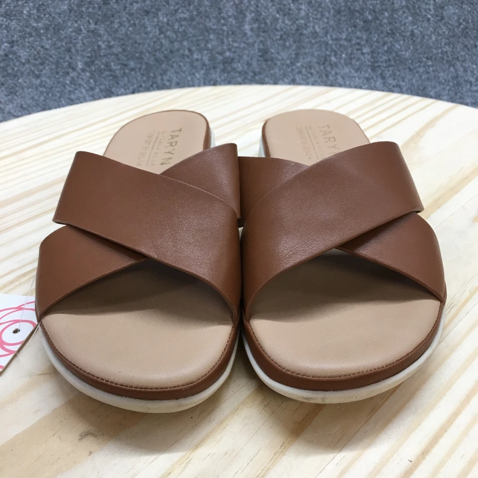 Taryn by Taryn Rose Sandals Womens 8 Tayson Slides Brown Faux Leather Casual NEW - Image 4 of 4