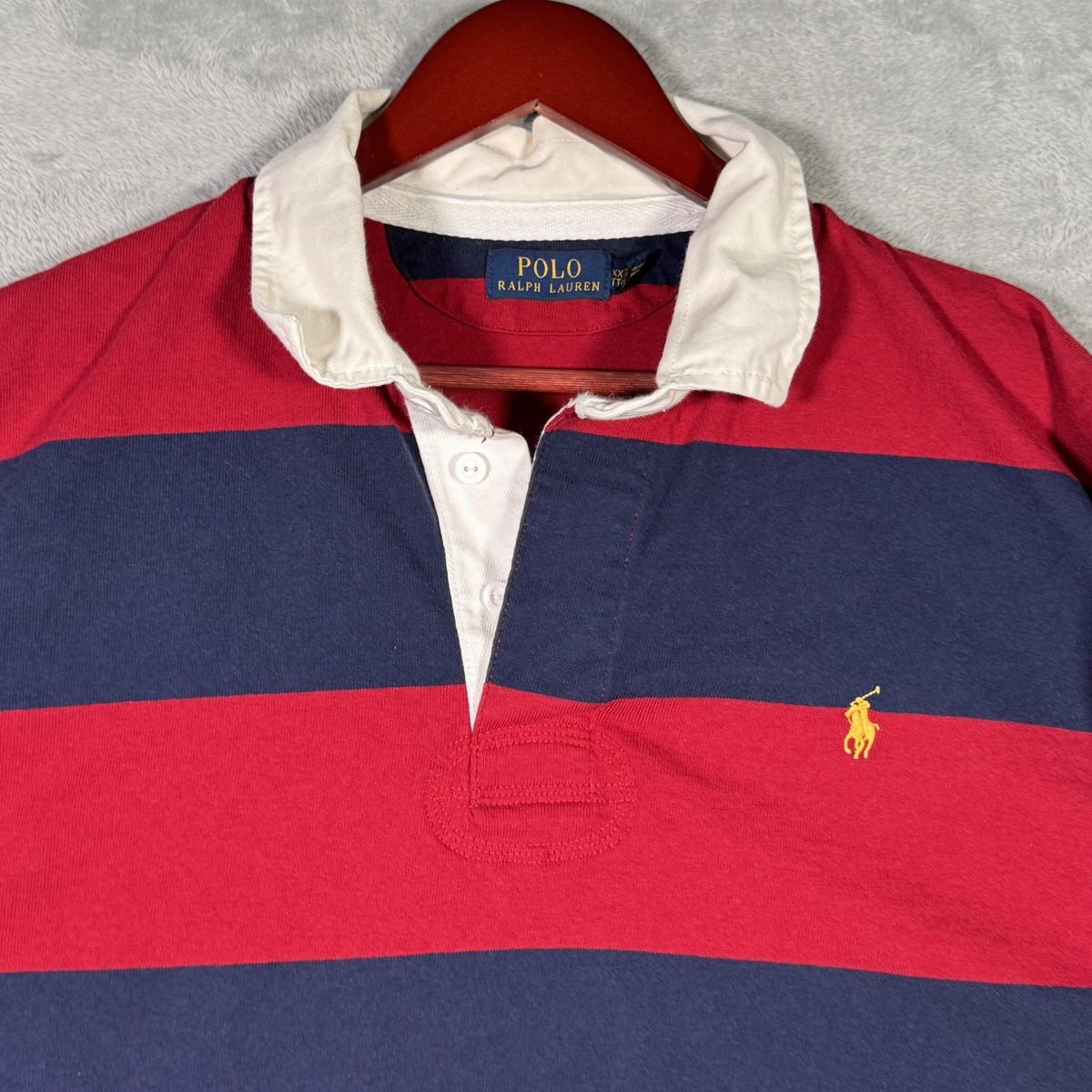 Polo Ralph Lauren Rugby Shirt Mens XXL Red Navy Stripe Long Sleeve 