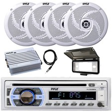Pyle Bluetooth Marine Receiver, Cover, Amp, Antenna, 4x 6.5" 240W Boat Speakers