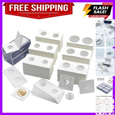 600 Pcs Coin Flips 6 Assorted Sizes 2'' x 2'' Cardboard Coin Holders Mylar Coin...