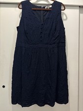 Ann Taylor Loft Dress Sz 16 sleeveless Navy Pockets Lined Floral
