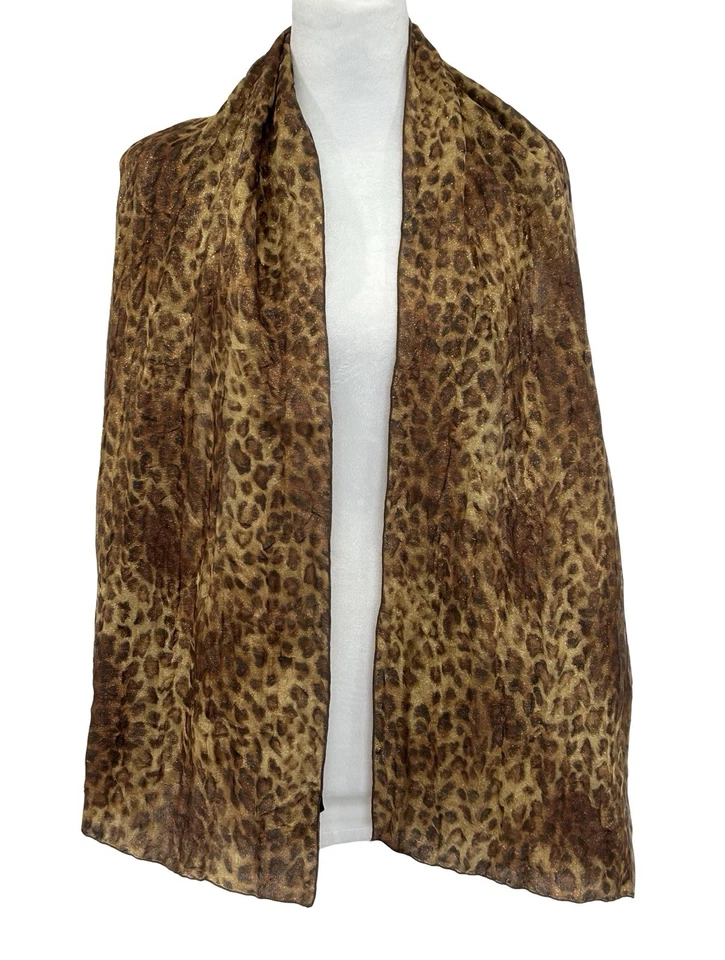 Bufanda envolvente con estampado de leopardo Basile hecha en Italia ropa de noche transparente metálica Foto 2 de 4