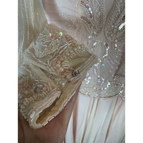 Vintage Twilight Connection Pink Beaded Sequin Dress Silk Size S Flapper Gown - Picture 6 of 15