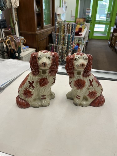 Antique English Staffordshire Spaniels - a Pair