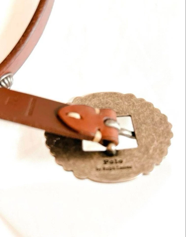 POLO Ralph Lauren Concho кожаный ремень регулируемый коричневый серебристый тон размер M - Изображение 2 из 4