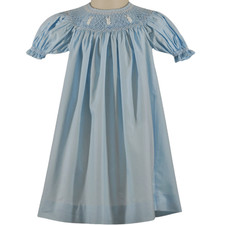 Blue Smocked Bunny Short Sleeve Bishop Dress