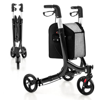 3 Wheel Folding Rollator Aluminium Mobility Walker with Adjustable Handle