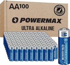 Powermax 100-Count AA Batteries, Ultra Long Lasting Alkaline Battery, 10-Year Sh