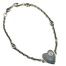 GUCCI Interlocking G Bracelet Heart SV925 Silver Blue
