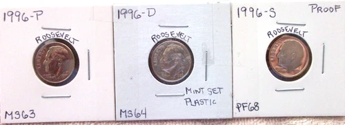 1996 P MINT STATE / 1996 D MINT STATE / 1996 S HIGH END PROOF ROOSEVELT DIMES
