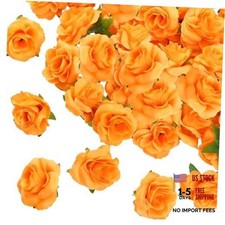 50pcs Mini Roses, 1.57" Silk Artificial Flower Heads Fake 1.57 Inch Orange