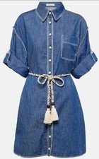 Zimmermann Denim Shirt Dress Whipstitch Tassel Belt Size 1 US 6 Cotton Summer