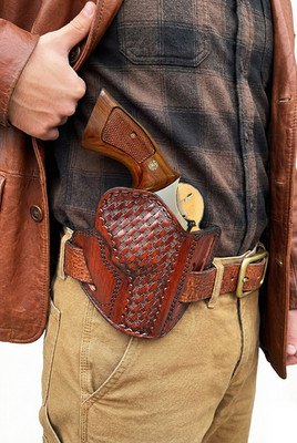 Leather OWB Holster Fits S&W Model 586,686,10,19,60 - 3 Slot Belt Loops