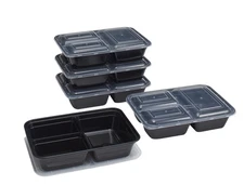  10 Piece 3 Compartment Meal Prep Food Storage Containers, Black