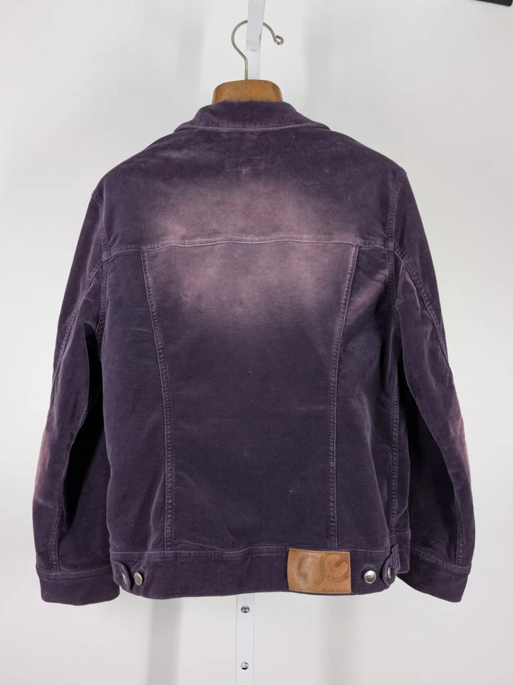 Jaqueta Escada Sport Vintage Y2K Veludo Desbotado Denim Caminhoneiro Roxa 42 Itália 38"  - Imagem 3 de 4