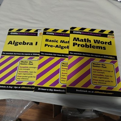 CliffsQuickReview Basic Math and Pre-Algebra I & Math Word   Paperback Lot of 3
