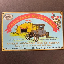Antique Automobile Club of America 1984 Auto Show Metal Plaque